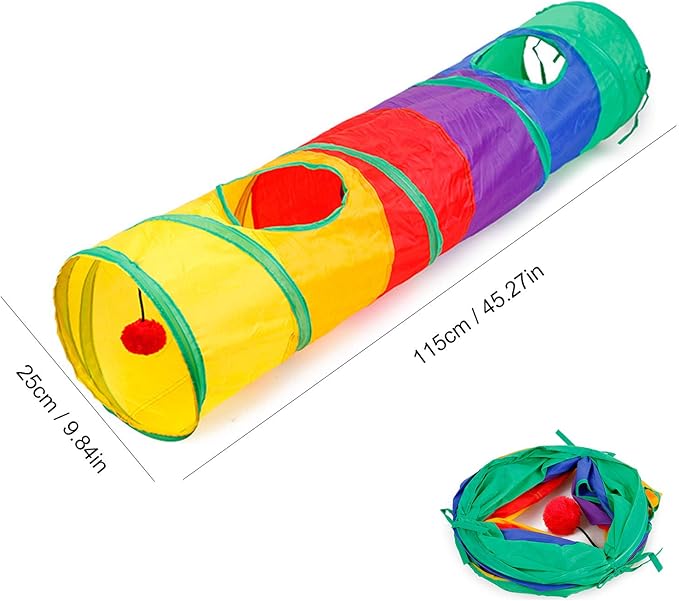 32Pcs Cat Toys Kitten Interactive Pet Toys Assortments, Foldable Rainbow Tunnel, Cat Feather Teaser Wand Interactive Feather Toy Fluffy Mouse Crinkle Balls Bell Play for Cat Puppy Kitty Kitten(2 way)-Mewly Pet