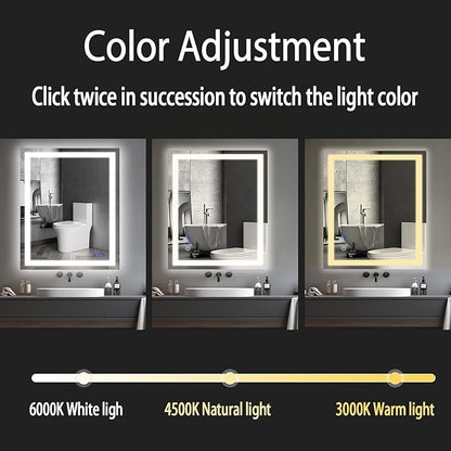 32x24 LED Bathroom Mirror with Lights LED Mirror for Bathroom Smart Vanity Makeup Mirror,Anti-Fog,Stepless Dimmable with Adjustable Color,Touch Switch,Memory Function,Shatterproof Design