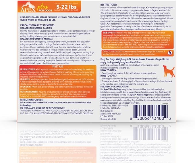 Apex Plus Flea and Tick Prevention for Dogs | Small (5-22 lbs) | 3-Month Supply | Dog Flea and Tick Treatment | 24-Hour Activation, Waterproof, 30-Day Protection-Mewly Pet