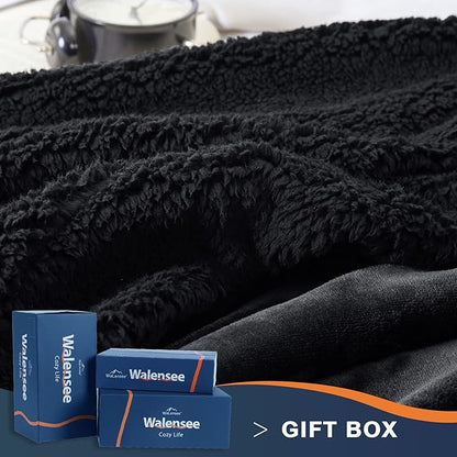 Walensee Sherpa Fleece Blanket (King Size 108”x90” Black) Plush Throw Fuzzy Super Soft Reversible Microfiber Flannel Blankets for Couch, Bed, Sofa Ultra Luxurious Warm and Cozy for All Seasons