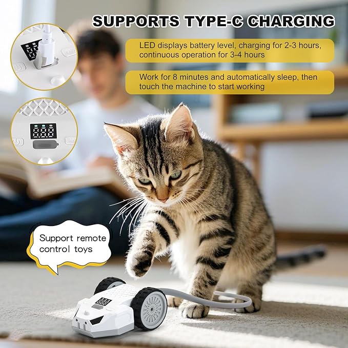 Interactive Cat Toys for Indoor Cats - Smart Moving Electric Mouse with Remote Control, Feather Tail, and Rechargeable Battery - Automatic Play for Bored Kittens & Adult Cats & Daily Exercise-Mewly Pet