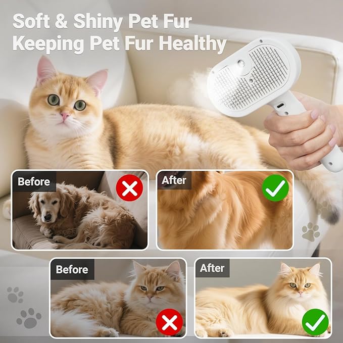 Pet Steam Brush for Dogs & Cats with Pet Conditioner, 4 in 1 Spray Hair Removal Comb for Shedding & Grooming, Self Cleaning Water Brush for Long & Short Haired Pets-Mewly Pet