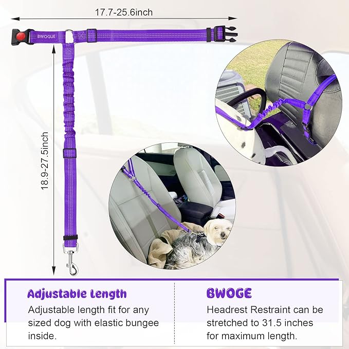 BWOGUE 2 Packs Dog Cat Safety Seat Belt Strap Car Headrest Restraint Adjustable Nylon Fabric Dog Restraints Vehicle Seatbelts Harness-Mewly Pet