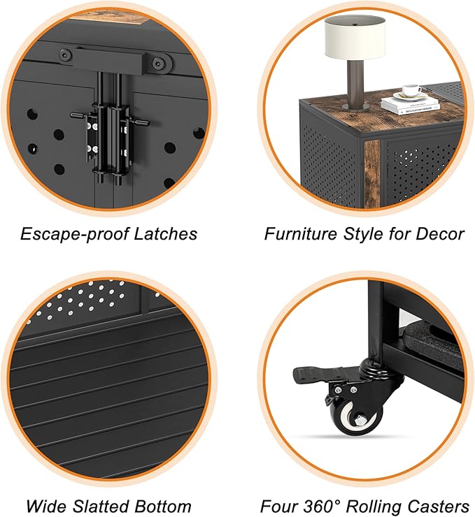 48" Heavy Duty Dog Crate Furniture for Extra Large Dogs, Enclosed Design with 0.5 inch Holes, Indestructible Metal Kennel for High Anxiety Dogs, Chew Proof Pet Cage House Indoor, Brown-Mewly Pet