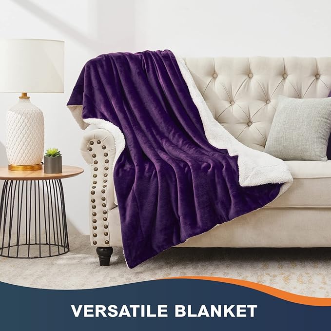 Walensee Sherpa Fleece Blanket (Throw Size 50”x60” Purple) Plush Throw Fuzzy Super Soft Reversible Microfiber Flannel Blankets for Couch, Bed, Sofa Ultra Luxurious Warm and Cozy for All Seasons