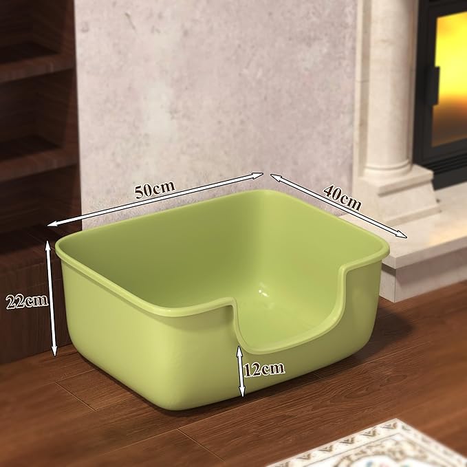 Large Cat Litter Box with High Sides, Open Kitty Litter Boxes Anti-Splashing for Indoor Cat Low Entry Cat Litter Pan for Small and Elderly Cats, Tool-Free Assembly(19.7” * 15.76” * 8.67” Green)-Mewly Pet