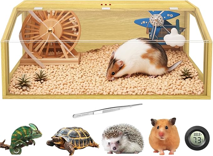 Large Hamster Cage, Chewproof Large Hamster Habitats, Wooden Guinea Pig Cages, Openable Top Roof, Lockable Gerbil Cage, Small Animal Cage for Dwarf, Syrian, 40" L x 16" W x 16" H-Mewly Pet