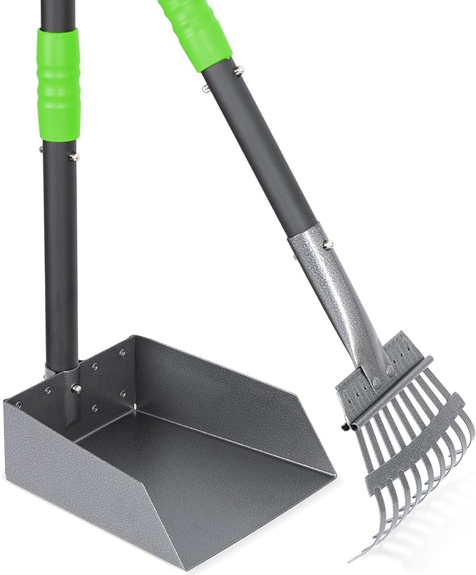 Heeyoo Dog Pooper Scooper, Dog Poop Tray and Rake Set, Pet Waste Removal Scoop with Long Adjustable Sectional Stainless Handles-Mewly Pet