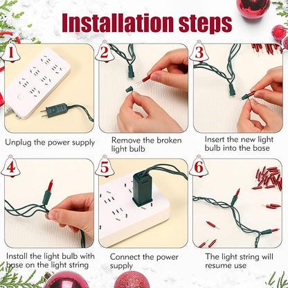 Mudder 200 Count 2.5V Christmas 50/100/150/200 Count Mini Incandescent Wire String Lights Replacement Bulbs Indoor/Outdoor Christmas Lights Decorations for Home Xmas Tree(Red)