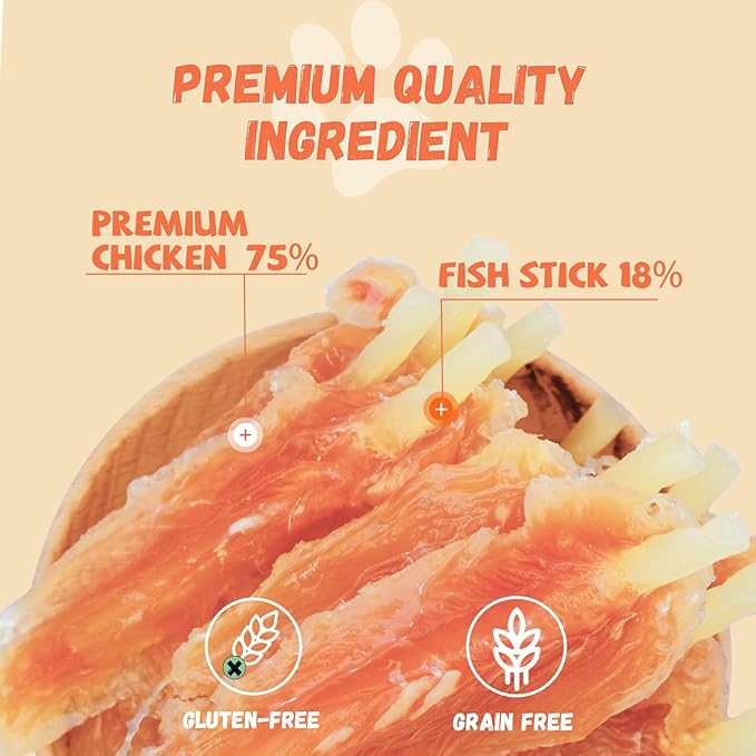 Dog Treats Chicken Tender Wrapped Cod Sticks, Rawhide-Free High Protein Dog Jerky Soft Chews, Healthy Training Snacks for Small Medium Large Dogs, 9-10 Counts, 10.6 oz-Mewly Pet