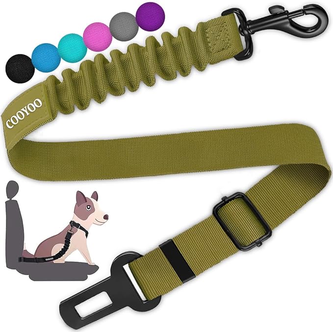 COOYOO Dog Seat Belt,Retractable Dog Car Harness Seat Belt for Car Adjustable Nylon Pet Safety Seat Belts Heavy Duty & Elastic Bungee Buffer-Mewly Pet
