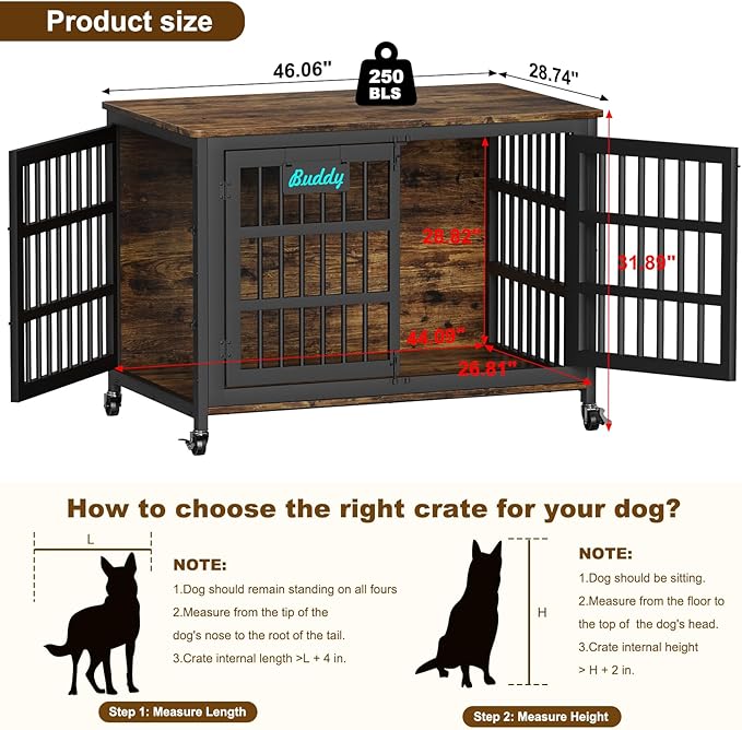 EasyCom 48"/42"/33" Dog Crate Furniture with Name Tag, Heavy Duty Dog Kennel Indoor for Large Dogs, Escape-Proof and Chew-Proof Dog Cage for high Anxiety Dog, Decorate House as TV Stand, End Table-Mewly Pet