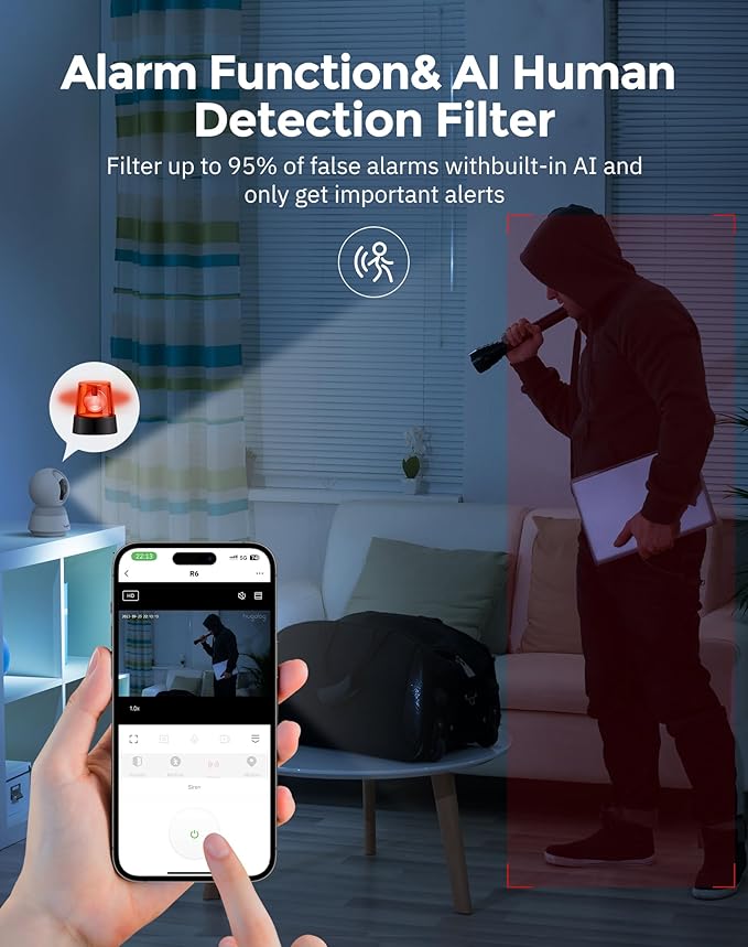 Hugolog 3K 5MP Indoor Pan/Tilt Security Camera with Auto-Focus,Ideal for Baby Monitor/Pet Camera/Home Security,Starlight Color Night Vision,Human/Pet AI,Noise Reduction,US Cloud,Works with Alexa-Mewly Pet