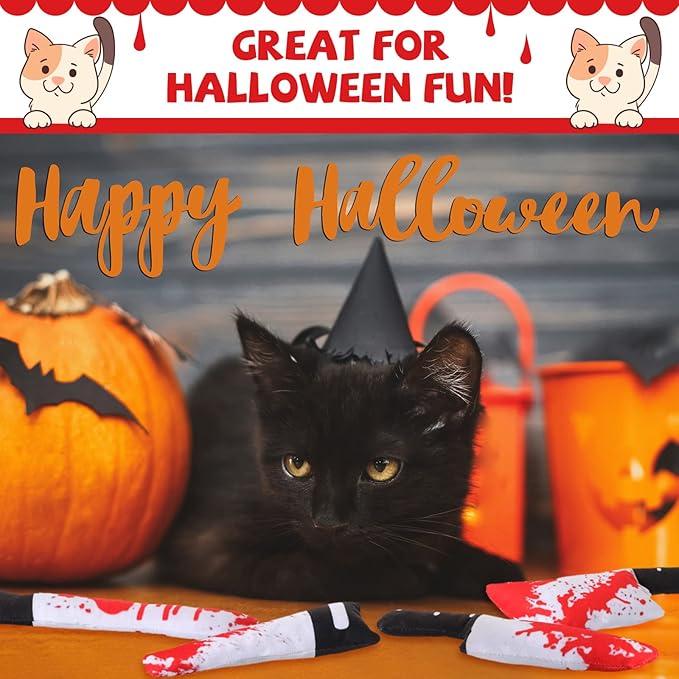 Honoson 8 Pcs Knife Cat Chew Toys Catnip Toys Interactive Stuffed Kitten Chew Toys Teething Resistant for Christmas Halloween Indoor Kitten Cats Boredom Relief Teeth Cleaning(Knife Pattern)-Mewly Pet