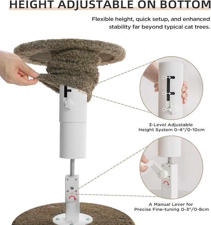 Made4Pets Floor to Ceiling Cat Tree 93-106'',Tall Cat Tower 5 Tiers, Adjustable Height, Stable Cat Tree Tower with Scratching Posts, Fluffy Condo, Hammock and Ball Toy for Indoor Cats/Kitten, Brown-Mewly Pet