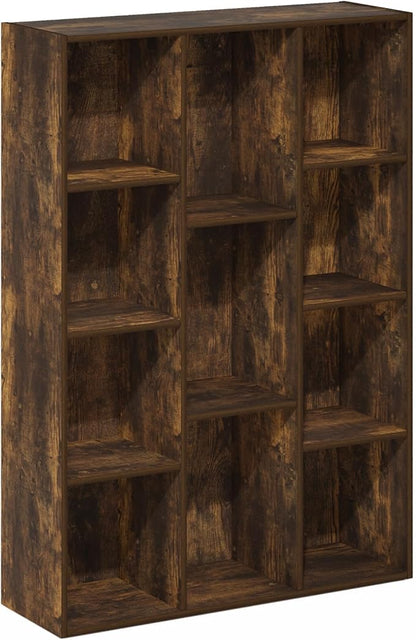 Furinno LUDER Book Shelf, 11-Cube Bookshelf, Reversible Bookcase, 9.4" x 29.1" x 41.7", for Living Room, Bedroom, Home Office, Amber Pine