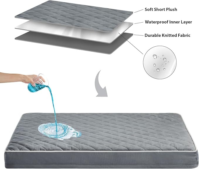 WNPETHOME Orthopedic XL Dog Beds Large Sized Dog, Waterproof Extra Large Dogs Bed with Removable Washable Cover, Multi-Needle Quilting Dogs Crate Bed-Mewly Pet