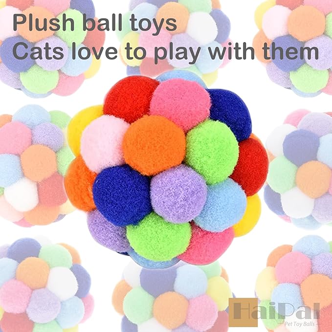9PCS Cat Toy Balls, 1,75'' Soft Pom Pom Balls for Kittens, Colorful Soft Fuzzy Balls for Cats, Interactive Playing Chewing Toys for Indoor Cats and Kittens, Cute Kitten Kitty Toys-Mewly Pet