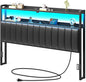 Rolanstar Headboard for King Size Bed with Storage, 60,000 DIY Color of LED Light, Head Board with USB & Type C Port, Height Adjustable, Black Upholstered Cabeceras de Cama Comfortable Modern, Leather