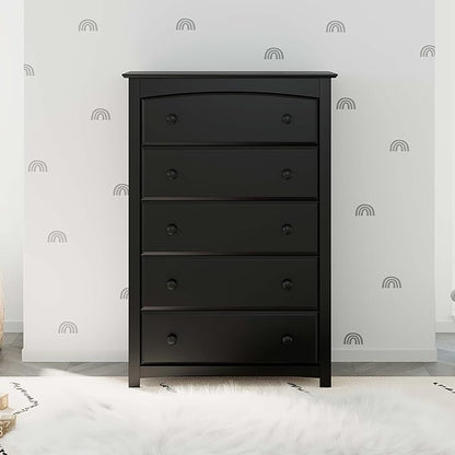 Storkcraft Kenton 5 Drawer Dresser (Black) – GREENGUARD Gold Certified, Dresser for Kids Bedroom, Includes Safety-Focused Interlocking Drawer System