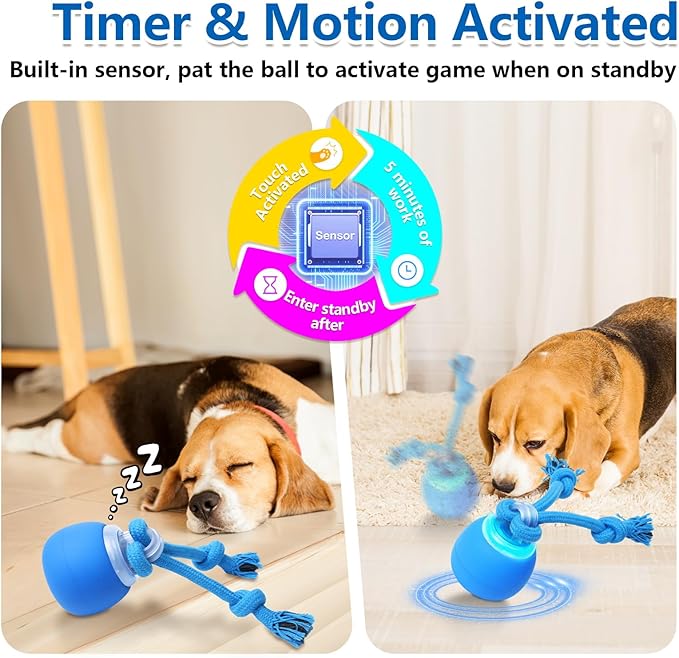Interactive Dog Toys, Moving Dog Ball with Touch Activated, Active Rolling Ball for Puppy and Medium Dogs, Squeaky, USB Rechargeable-Mewly Pet