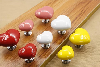 HUAMULAN 8PCS Heart Shape Glossy Ceramic Knobs Cabinet Dresser Pulls Door Handles Cupboard Wardrobe Drawer Backplate,Big Size Yellow