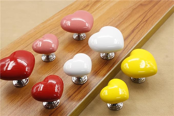 HUAMULAN 10PCS Heart Shape Glossy Ceramic Knobs Cabinet Dresser Pulls Door Handles Cupboard Wardrobe Drawer Backplate,Yellow