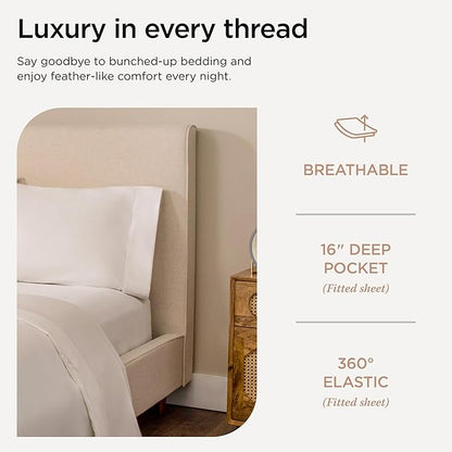 Threadmill Luxury 800 Thread Count Full Size 100% Cotton Sheets - Hotel White Sateen Weave Bed-Sheets, Better Than Egyptian Cotton, 4 Pc Solid Bed Set, Fits 16" Deep Pocket