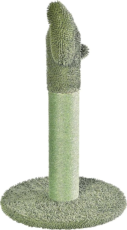 Amazon Basics Cat Scratcher - Indoor Cactus Single Cat & Kittens Scratching Post with Dangling Ball, Medium (25.6"H) - Green-Mewly Pet