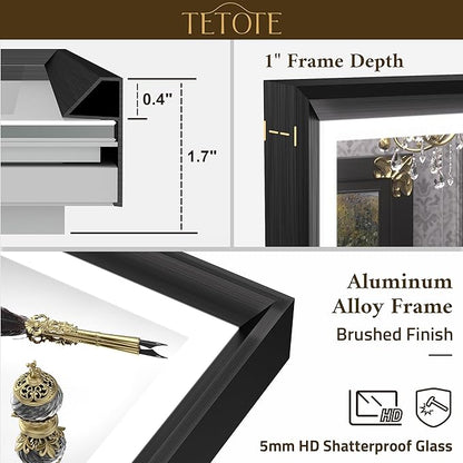 TETOTE 20x28 LED Mirror for Bathroom Black Metal Frame Frontlit & Backlit Lighted Vanity Mirror Baroque Anti Fog Stepless Dimmable White/Warm/Natural,CRI90+,Wall Mounted(Horizontal/Vertical)