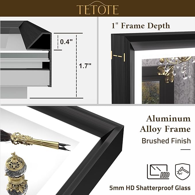 TETOTE Black LED Bathroom Mirror with Lights 42x36 Front & Back Light Vanity Framed Mirror Baroque Anti Fog Dimmable White/Warm/Natural,CRI90+,Waterproof,Wall Mounted(Horizontal/Vertical)