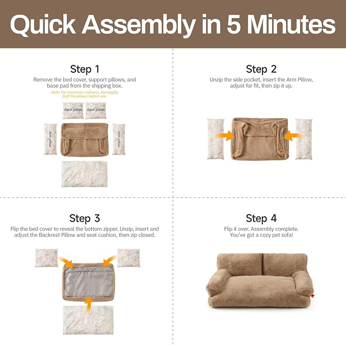 MEWOOFUN Cat Bed for Indoor Cats, Washable Dog Beds for Small Medium Dogs & Cats, Fluffy Cat Couch with Non-Slip Bottom, 26×19×13 Inch (Camel, 33.5" L x 25.6" W x 11.5" Th)-Mewly Pet