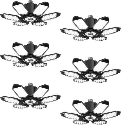 Adiding LED Garage Ceiling Light w/ 6 Deformable Panels Basement Lighting, 6 Pack, Screw into E26 E27 Bulb Socket, Beyond Bright 6000Lm High Lumen, Shop, Shed, Gym, Attic, Utility, Daylight 6500K