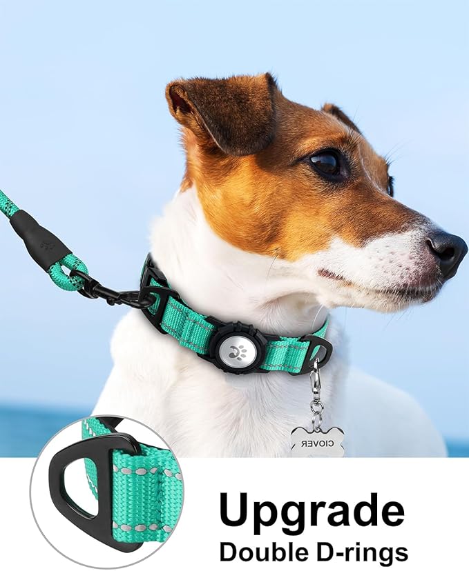 TagME Airtag Dog Collar,Waterproof Reflective Pet Collar with Airtag Holder,Soft Padded and Double D-Rings for Small Dogs,Turquoise-Mewly Pet
