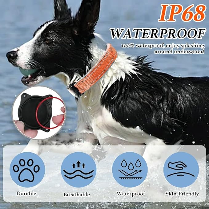 Upgraded AirTag Dog Collar, IP68 Waterproof Dog Collar with Apple Air Tag Holder, Reflective Adjustable Heavy Duty Dog Collars with Soft Padded for Small, Medium and Large Dogs,Orange, L-Mewly Pet