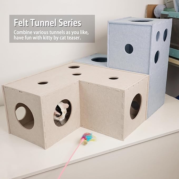 PETKARAY Felt Cat Puzzle Toy, Interactive Cat Toys for Indoor Cats, Interactive Maze for Kitten Felt Puzzle Box with Ball, Grey-Mewly Pet