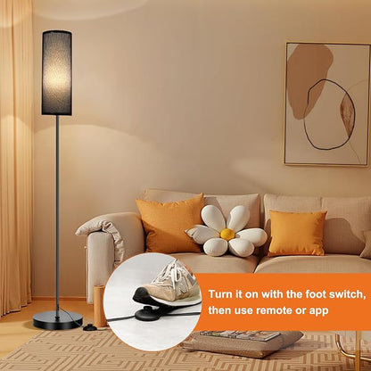 FRIDEKO HOME Floor Lamp, Color Changing Ambient Lighting for Living Room Bedroom, Standing Lamp with App & Remote Control, Tall Corner Lamp for Christmas Home Decor, 9W 800LM, Foot Switch, Black Shade