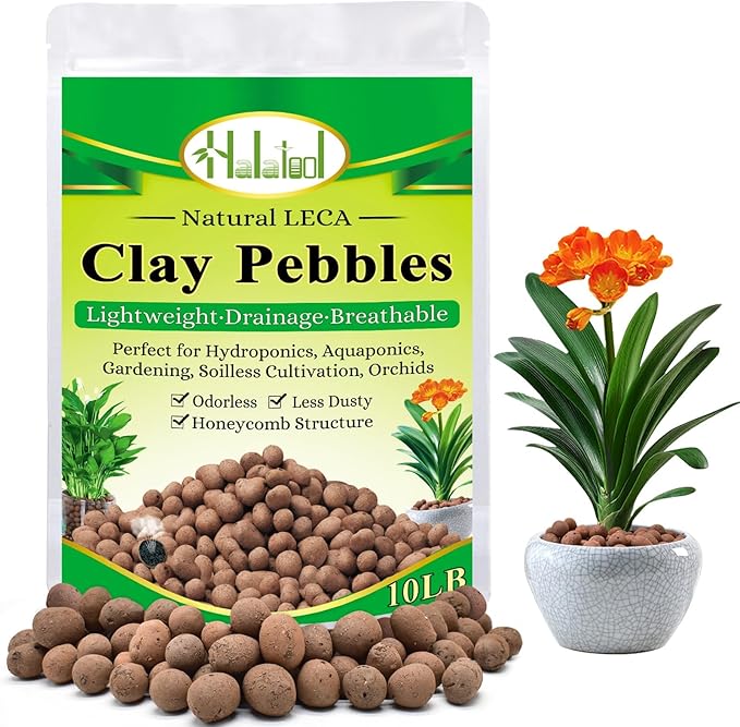 Halatool 10LB Leca Clay Pebbles for Plants 4mm-16mm Clay Balls 100% Natural Hydroton Leca Balls for Indoor Plants Hydroponic Growing Gardening Orchids Drainage Decoration Aquaponics-Mewly Pet