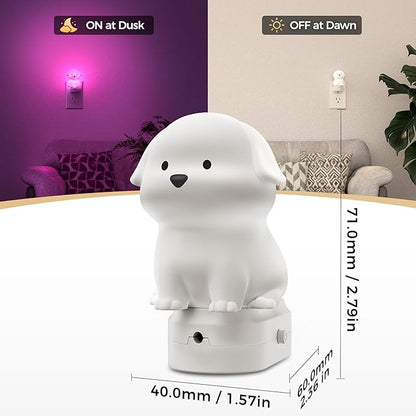DORESshop LED Night Light for Kids[2 Pack], 3D Cute Puppy Night Lights Plug into Wall with Dusk to Dawn Sensor, RGB+Soft White 3000K Dog Night Light, Christmas Birthday Gift for Kids, Room Decor