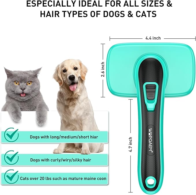Dogs Self Cleaning Slicker Brush for Shedding & Grooming Short Long Haired Pets, Removes Loose Fur, Undercoat, Mats, Tangled for Large Medium Small Sensitive Skin of Cats. Easy to Cleaning-Mewly Pet