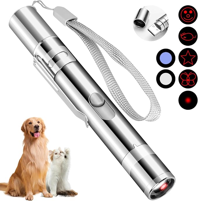 Cat Toy Pointer for Indoor Cats, USB Rechargeable Kitten Toys with 7 Adjustable Patterns, Interactive Chase Toys for Indoor Cats & Dogs, Training & Exercise Fun-Mewly Pet