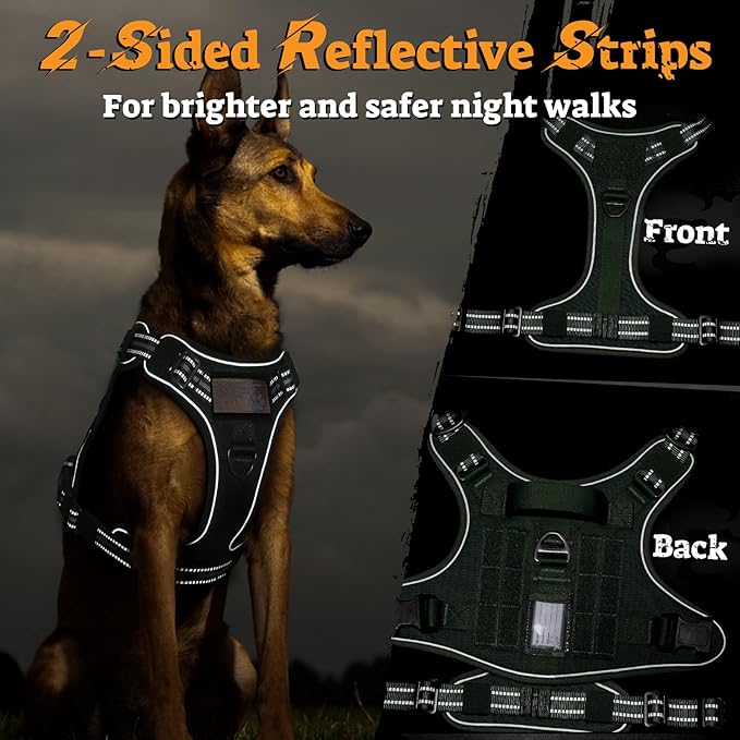 rabbitgoo Dog Harness for Large Dogs No Pull, Tactical Service Pet Vest with Molle and Control Handle, Adjustable and Reflective Military Harness for Easy Walking and Training, Green, L-Mewly Pet