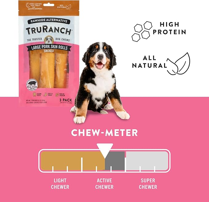 Large Pork Skin Rolls - Smoked Collagen Rolls - Collagen Chews for Dogs - Real Pork Skin - Rawhide Alternative - Easy to Digest Treat, 1 Bag, 3 Count-Mewly Pet