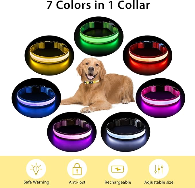 PcEoTllar Light up Dog Collar for Night Walking - LED Dog Collar Light Rechargeable Color Changing, Glow in The Dark Dog Collars Waterproof Glowing Dog Collars for Large Small Medium Dogs-Mewly Pet