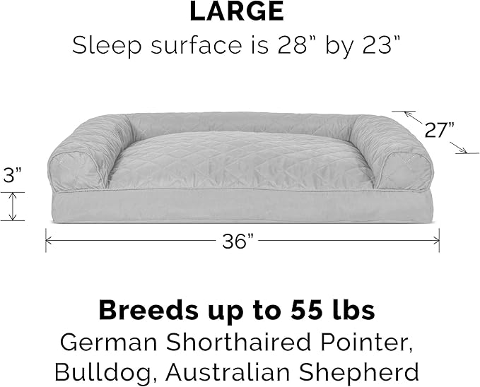 Furhaven Pillow Dog Bed for Large/Medium Dogs w/ Removable Bolsters & Washable Cover - Quilted Sofa - Silver Gray, Large-Mewly Pet