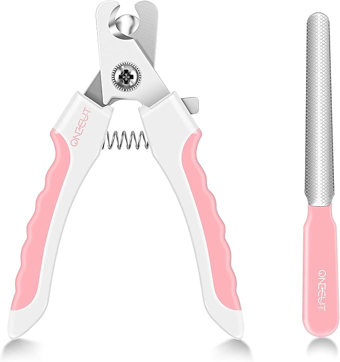 OneCut 6" Dog Nail Clippers for Small, Medium and Large Breed Professional Pet Nail Trimmers -Suitable for Cats, Rabbits and Guinea Pigs with Safety Guard to Avoid Over Cutting (Pink)-Mewly Pet