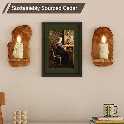Wall Sconce Candle Holder, Wall Mount Wooden Candle Holders, Rustic Wall Decor for Bathroom Bedroom Living Room, Set of 2