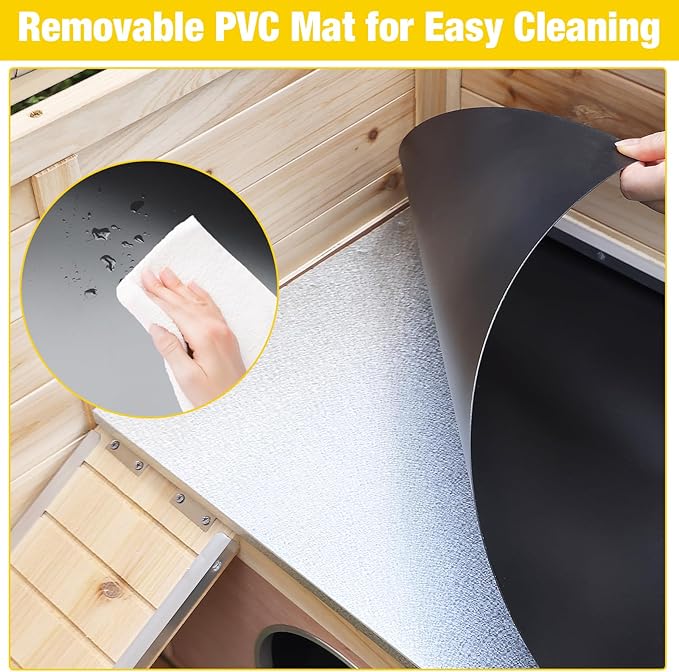 AIVITUVIN Wooden Guinea Pig Cage Indoor with Cooling Plate and Anti-Chewing Edges Two-Story Rabbit Hutch Pull Out Tray Outdoor Rabbit Cage with Raised Stand and Wire Mesh Small Animals Cage (Nature-Mewly Pet