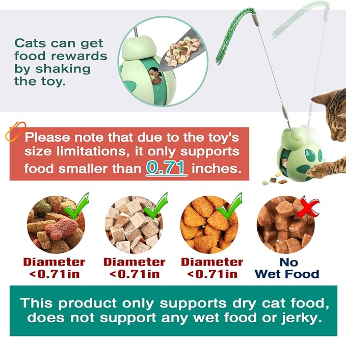 Cat Treat Interactive Toy, Indoor Puzzle Slow Feeding Mental Stimulation Sliding Rolling Cat Toy Ball with Cat Teaser, Cat Treat Dispenser Toy for Large, Medium and Small Cats (Green, ladybug)-Mewly Pet