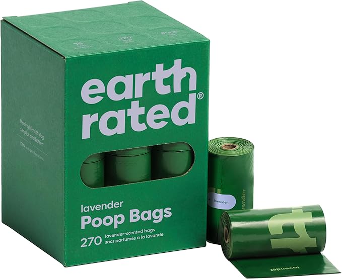 Earth Rated Poop Bags for Dogs, Guaranteed Leak Proof and Extra Thick Waste Bag Refill Rolls, Lavender Scented, 270 Count-Mewly Pet
